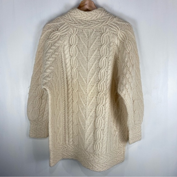 Susann D Mohair Wool Shetland Chunky Cable Knit Mock Neck Pullover Sweater Large - Picture 4 of 4